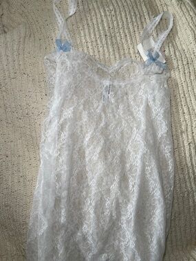 Sheer White Lace Sleep Dress with Bow Straps